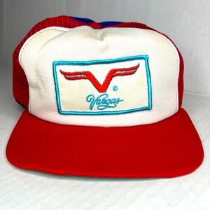 Vintage 80’s Vargas Patch Mesh Snap Back Trucker Hat Cap Red White Blue New Era
